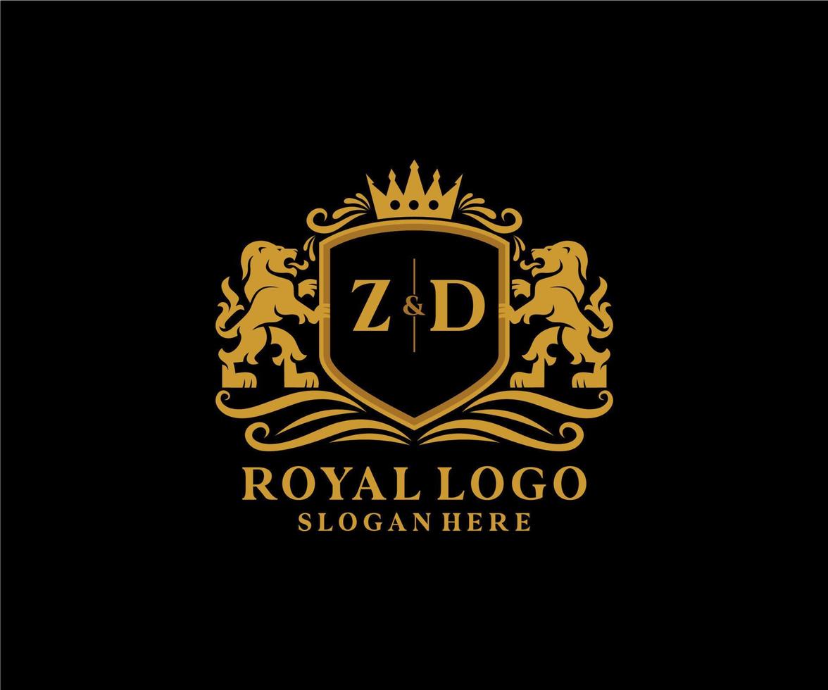 eerste zd brief leeuw Koninklijk luxe logo sjabloon in vector kunst voor restaurant, royalty, boetiek, cafe, hotel, heraldisch, sieraden, mode en andere vector illustratie.