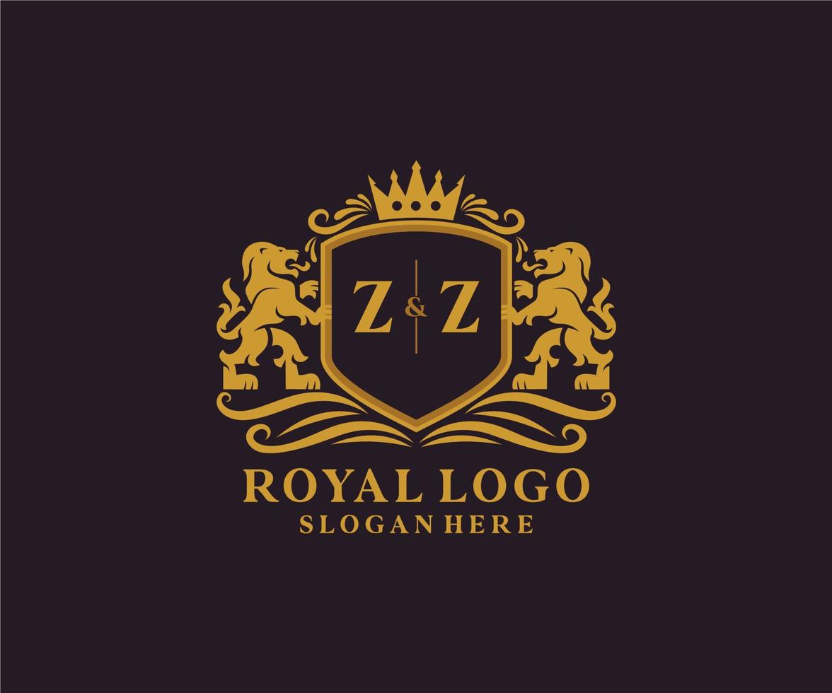 eerste zz brief leeuw Koninklijk luxe logo sjabloon in vector kunst voor restaurant, royalty, boetiek, cafe, hotel, heraldisch, sieraden, mode en andere vector illustratie.