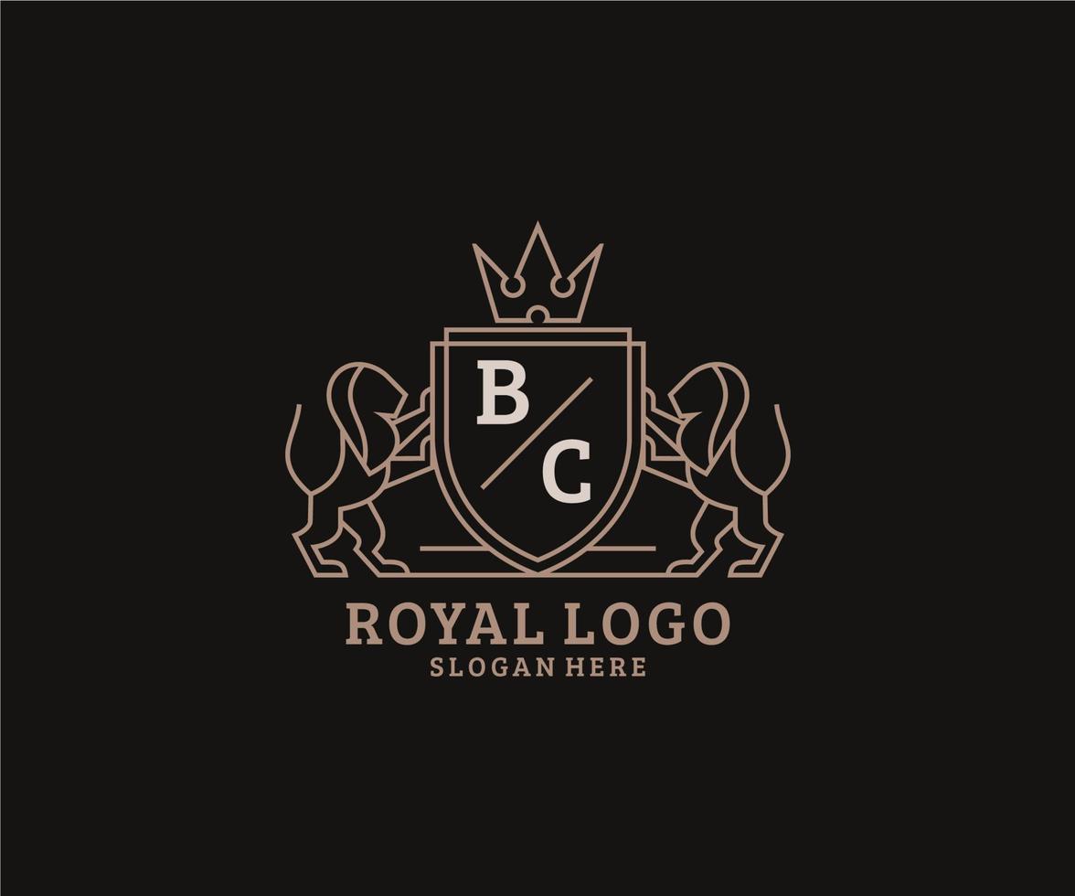 eerste bc brief leeuw Koninklijk luxe logo sjabloon in vector kunst voor restaurant, royalty, boetiek, cafe, hotel, heraldisch, sieraden, mode en andere vector illustratie.