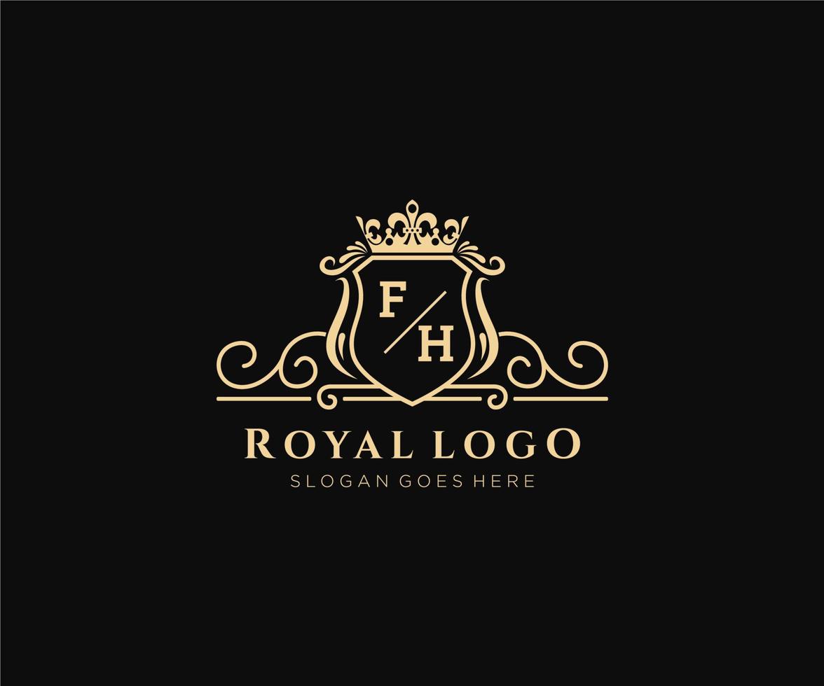 eerste fh brief luxueus merk logo sjabloon, voor restaurant, royalty, boetiek, cafe, hotel, heraldisch, sieraden, mode en andere vector illustratie.