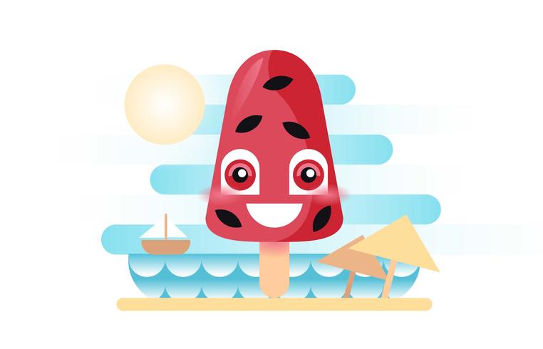 De zomerijslollyen Vriendschappelijke Illustratie van de Watermeloenstrand Vlakke Illustratie vector