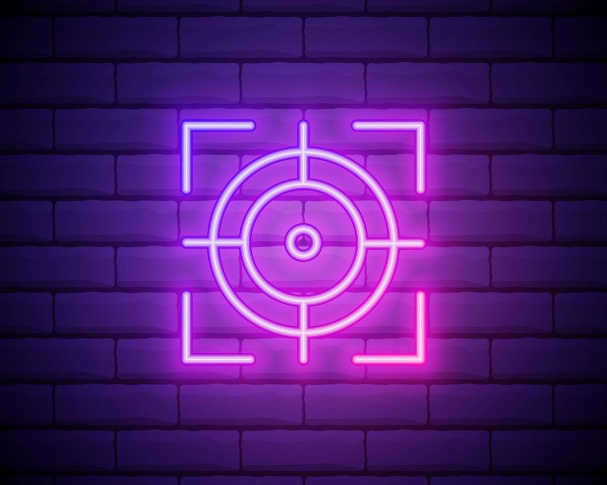 focus neon pictogram. elementen van fotografie set. eenvoudig pictogram voor websites, webdesign, mobiele app, info graphics geïsoleerd op bakstenen muur vector