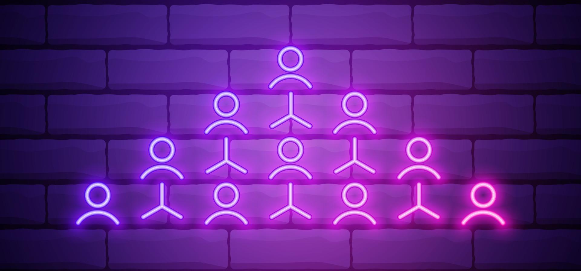 gloeiend neon verwijzingsmarketing pictogram geïsoleerd op bakstenen muur achtergrond. netwerkmarketing, zakelijk partnerschap, strategie voor verwijzingsprogramma's. vector illustratie