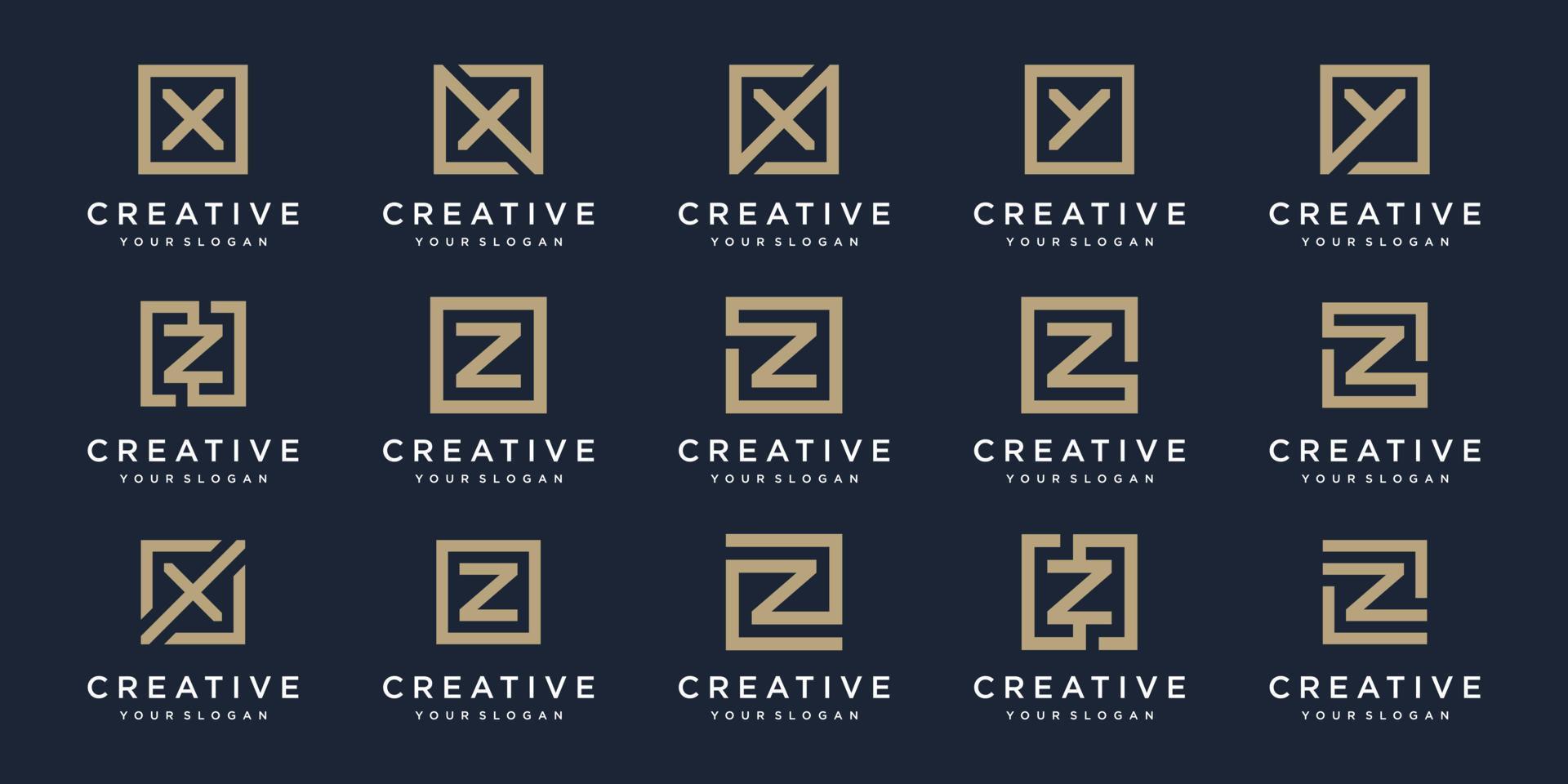 reeks van logo ontwerp brieven x, y en z met plein stijl. vector sjabloon