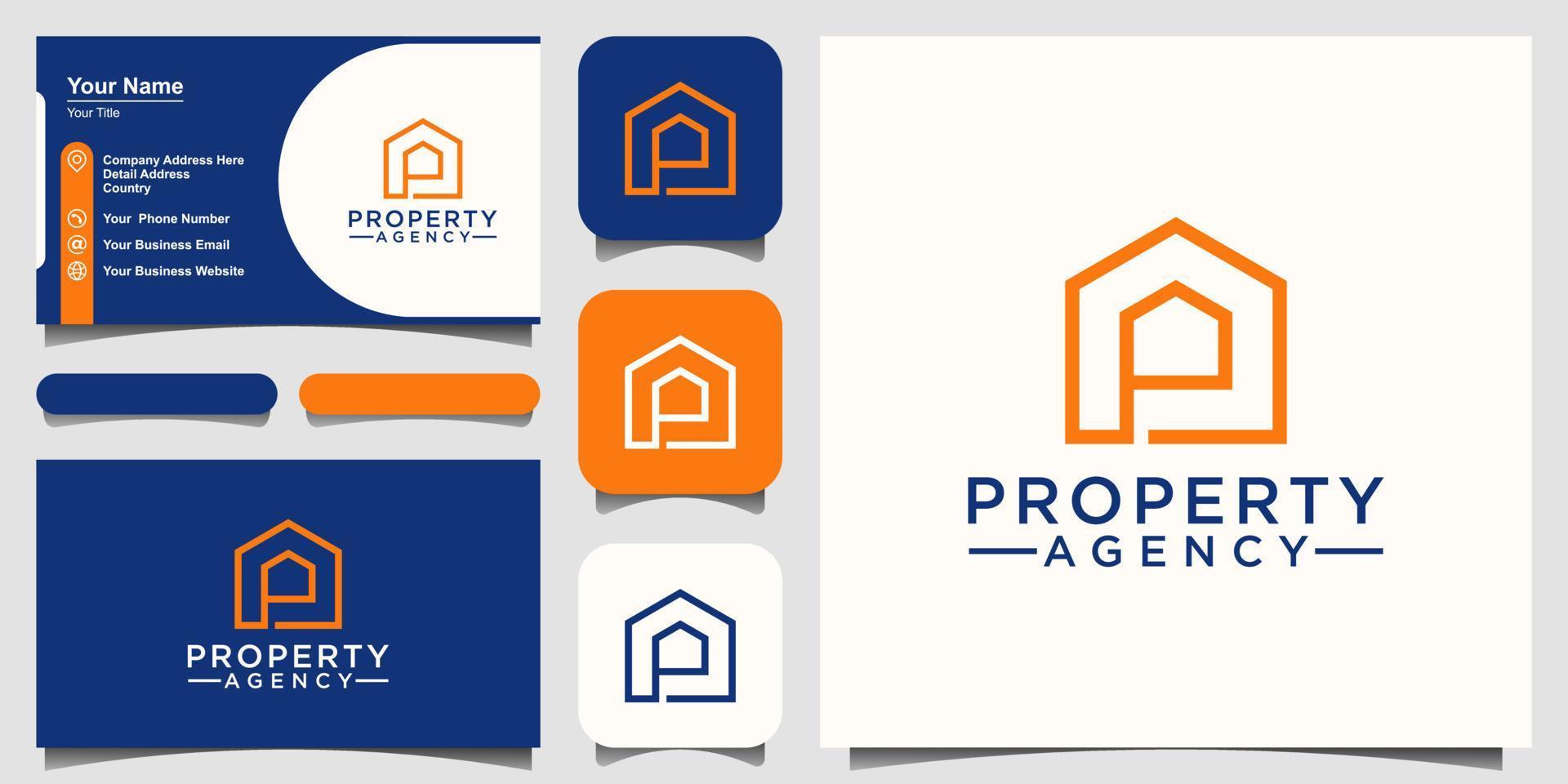 brief p met echt landgoed appartement gebouw bouw logo ontwerp sjabloon vector