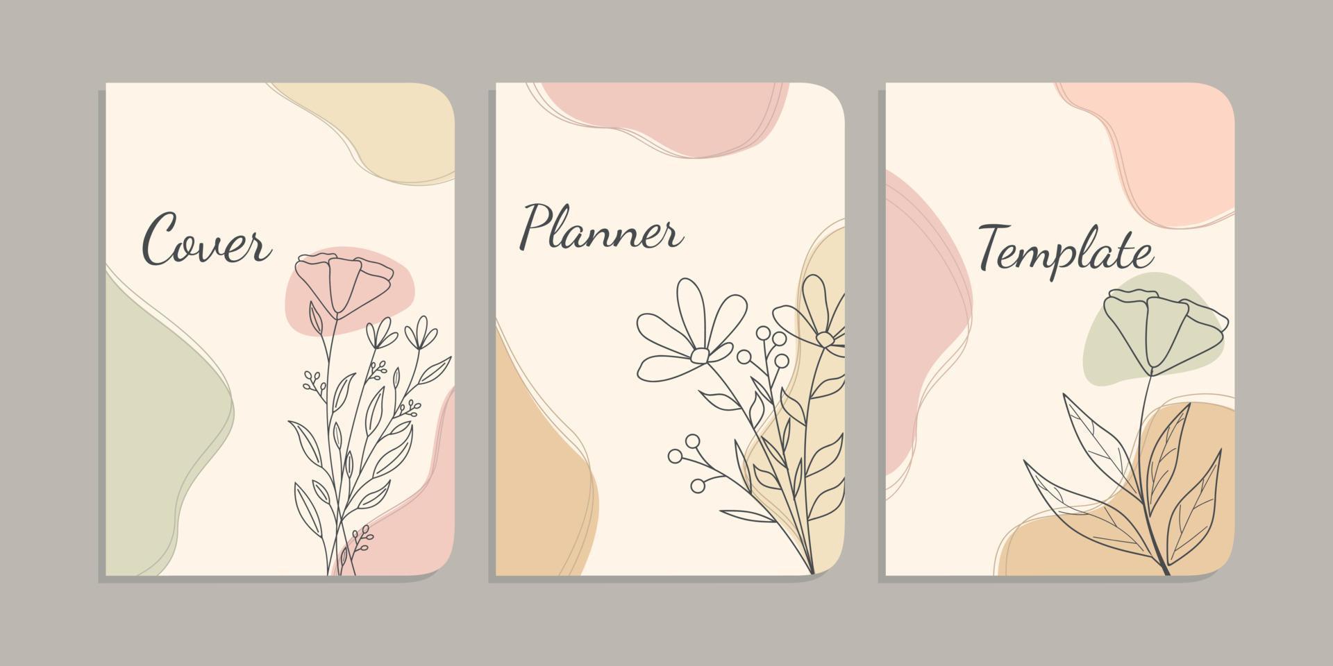 reeks van mooi boek Hoes ontwerpen met hand- getrokken bloemen decoraties. esthetisch botanisch abstract achtergrond. grootte a4 voor notitieboekjes, dagboeken, planners, brochures, boeken, catalogi vector