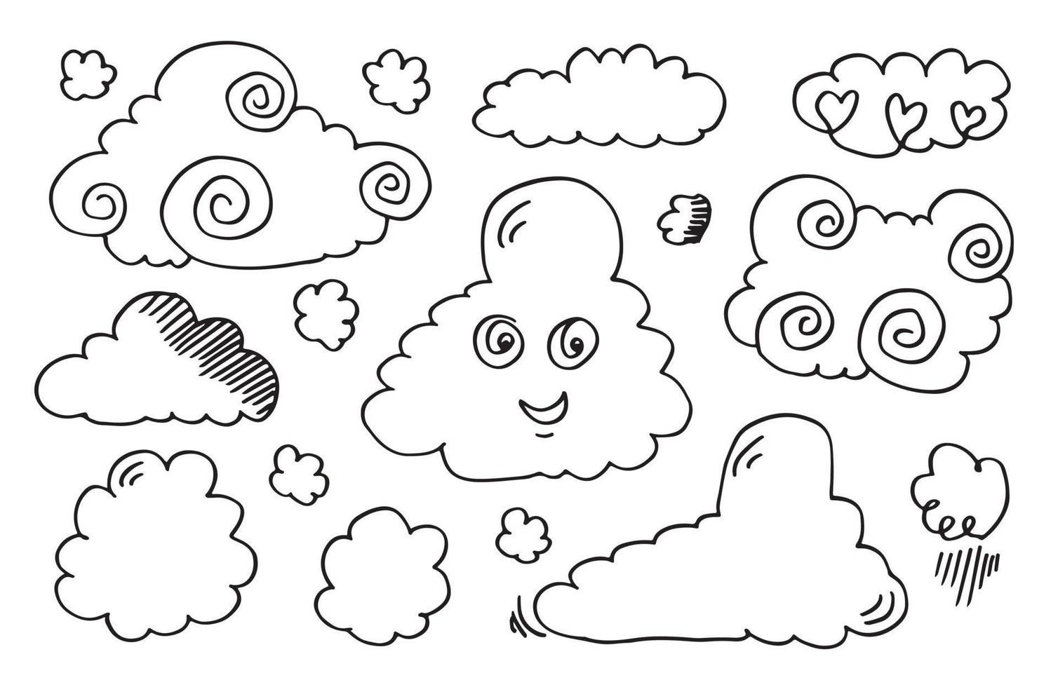hand- getrokken wolken verzameling. vlak stijl vector illustratie.