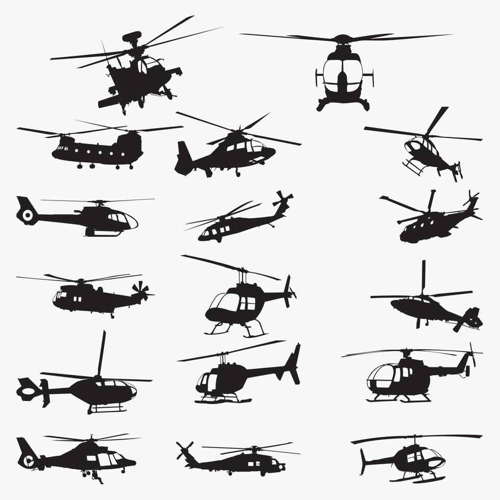 helikopter silhouet vector sjablonen ontwerpset