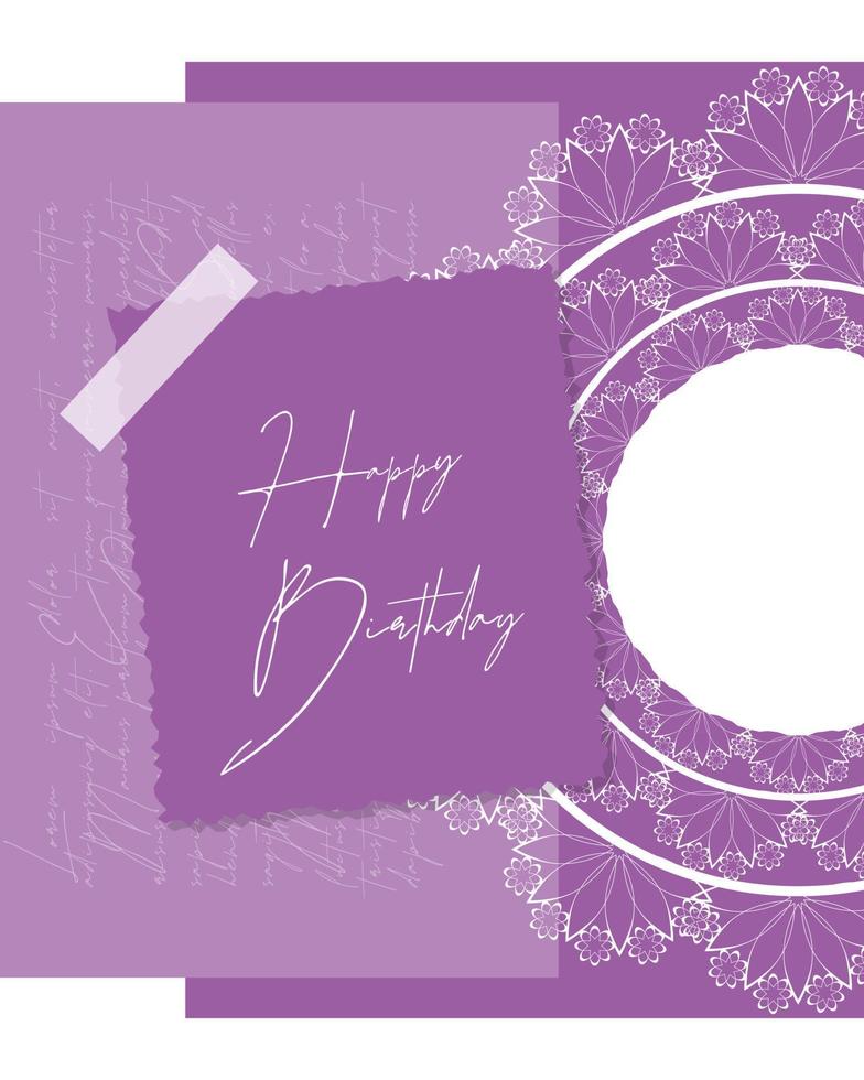 gelukkig verjaardag paars kaart collage wijnoogst stijl, kant kleedje, scrapbooken, voor Gefeliciteerd. vector