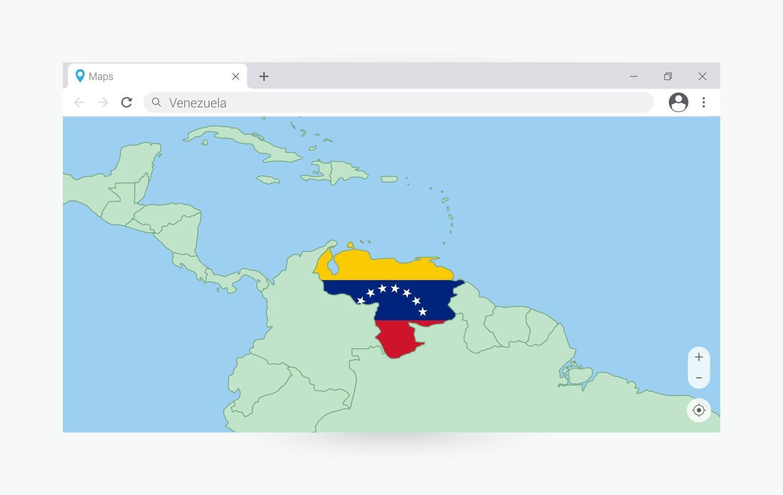 browser venster met kaart van Venezuela, zoeken Venezuela in internetten. vector