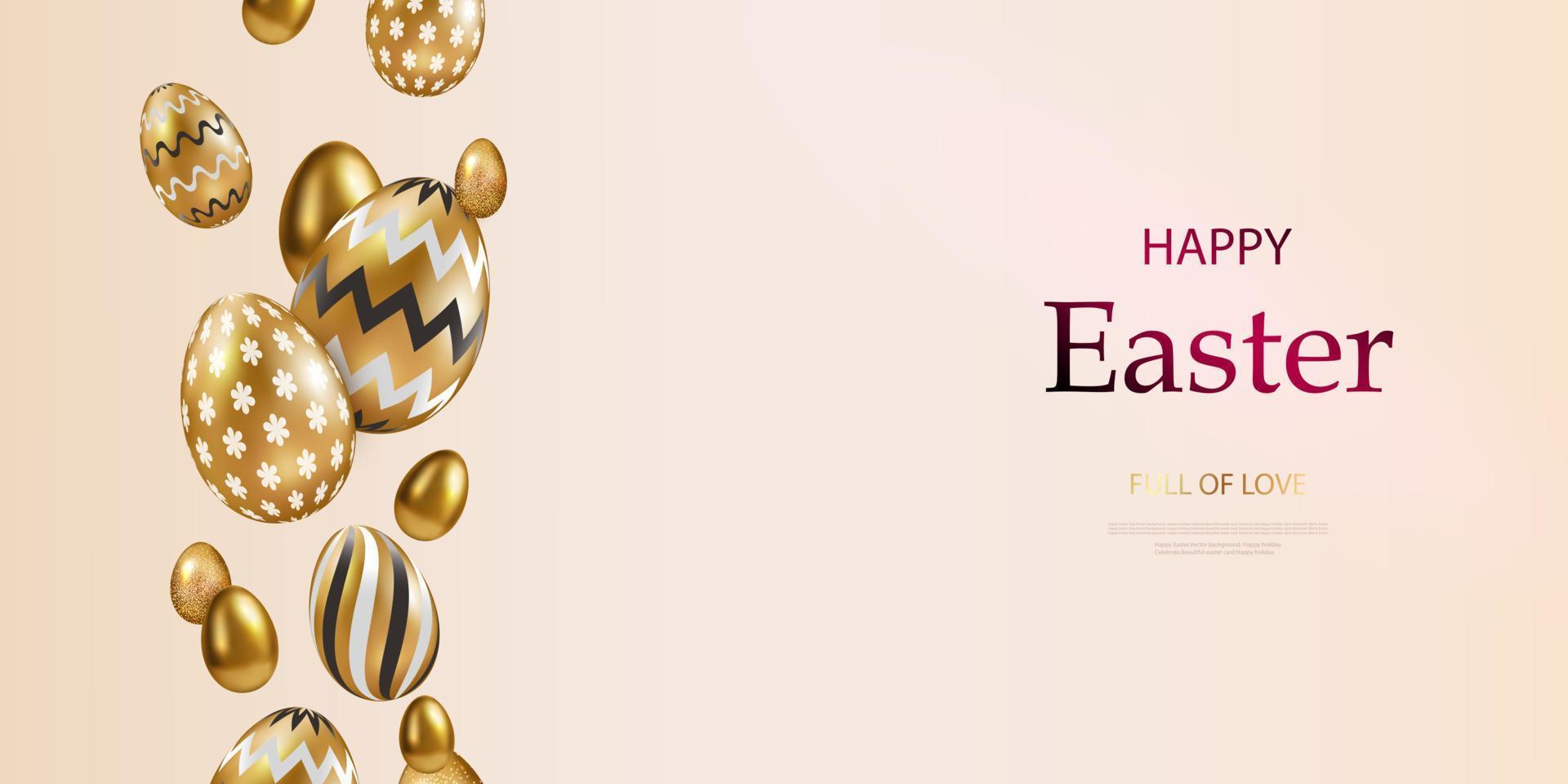 gelukkig Pasen gouden eieren met een meetkundig patroon Aan een licht achtergrond. geschenk kaart tegoedbon sjabloon, modern poster, creatief spandoek. vector illustratie