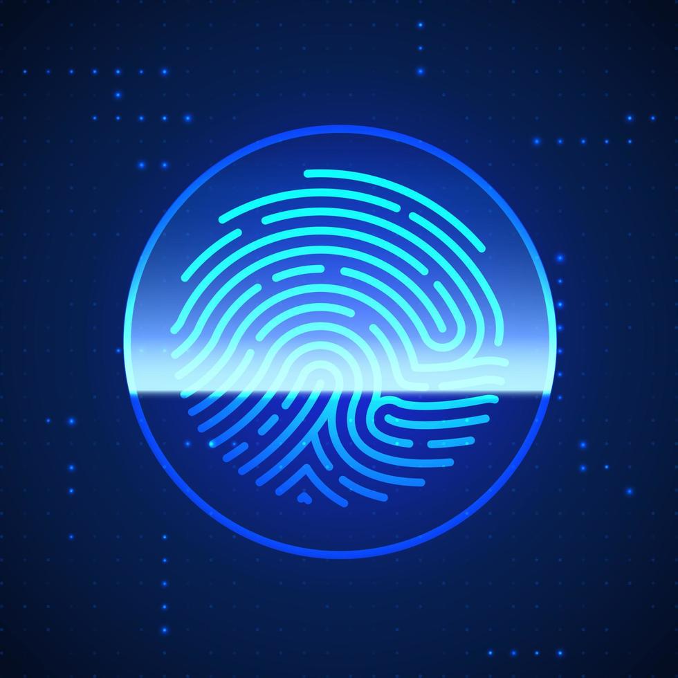 cyber veiligheid vinger afdrukken gescand. vingerafdruk scannen identificatie systeem. biometrisch autorisatie en veiligheid concept. vector illustratie