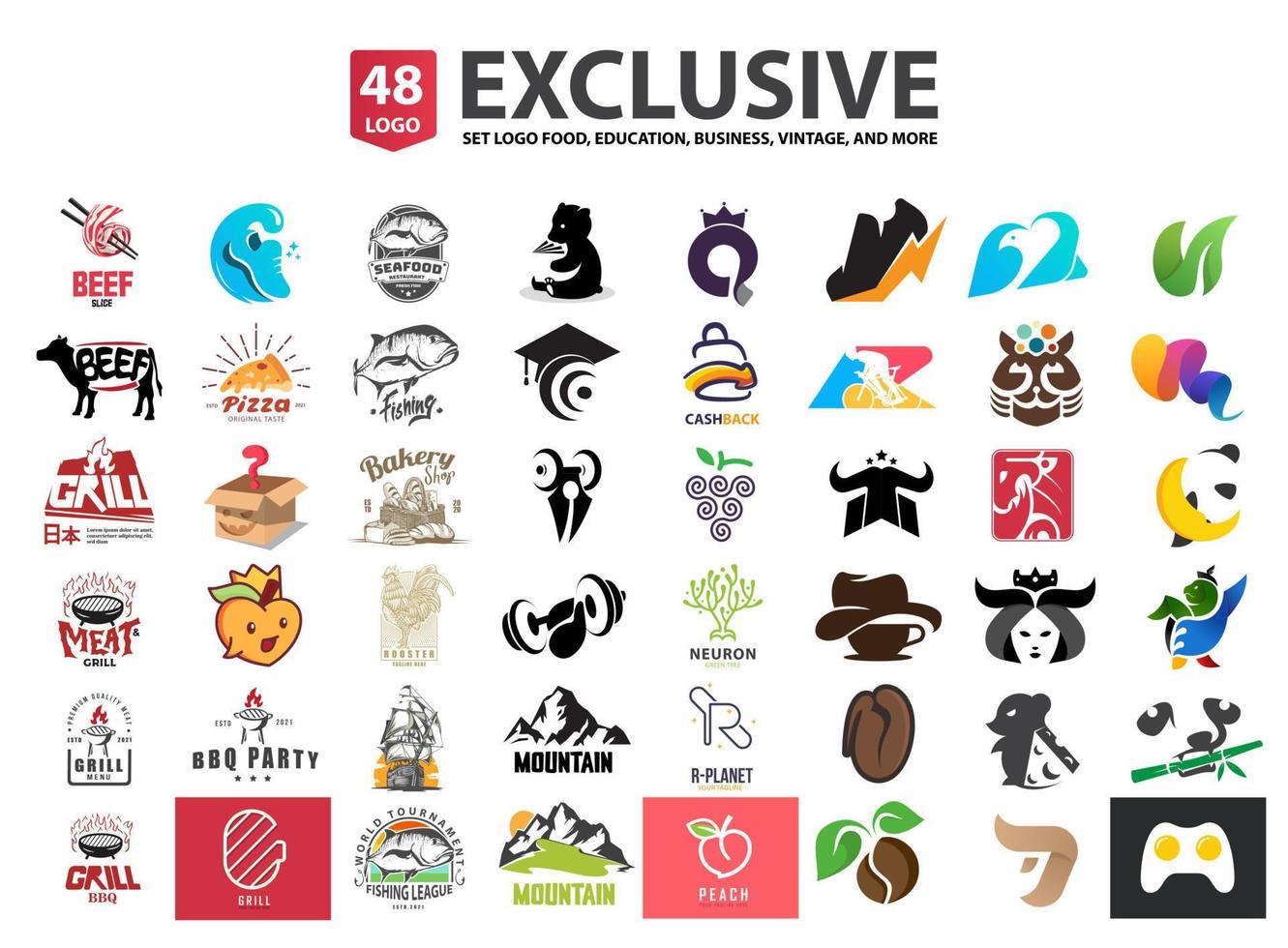 exclusief verzameling van logos van abstract, voedsel, bedrijf, dier, spel, vintage, en meer. vector ontwerp eps 10