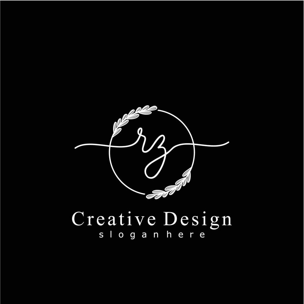 eerste rz schoonheid monogram en elegant logo ontwerp, handschrift logo van eerste handtekening, bruiloft, mode, bloemen en botanisch logo concept ontwerp. vector