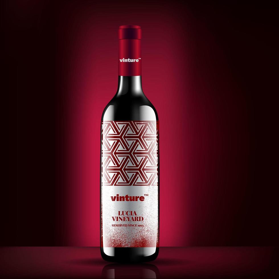 wijnfles vector, rode wijnfles label conceptontwerp, kleurrijke rode wijn verpakkingsontwerp vector