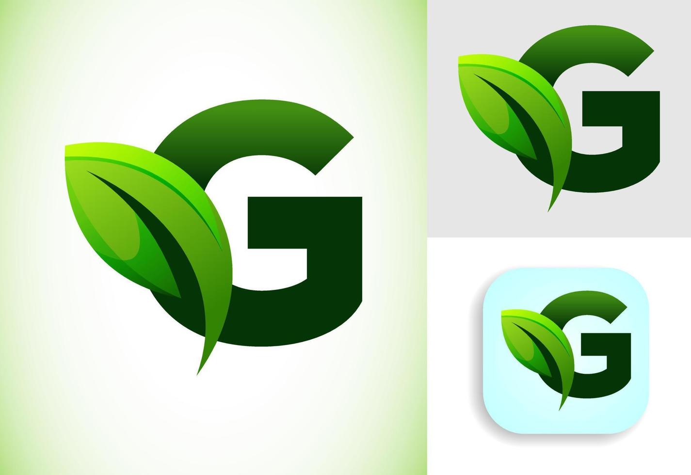 eerste g alfabet met een blad. milieuvriendelijk logo concept. grafisch alfabet symbool voor bedrijf en bedrijf identiteit. vector