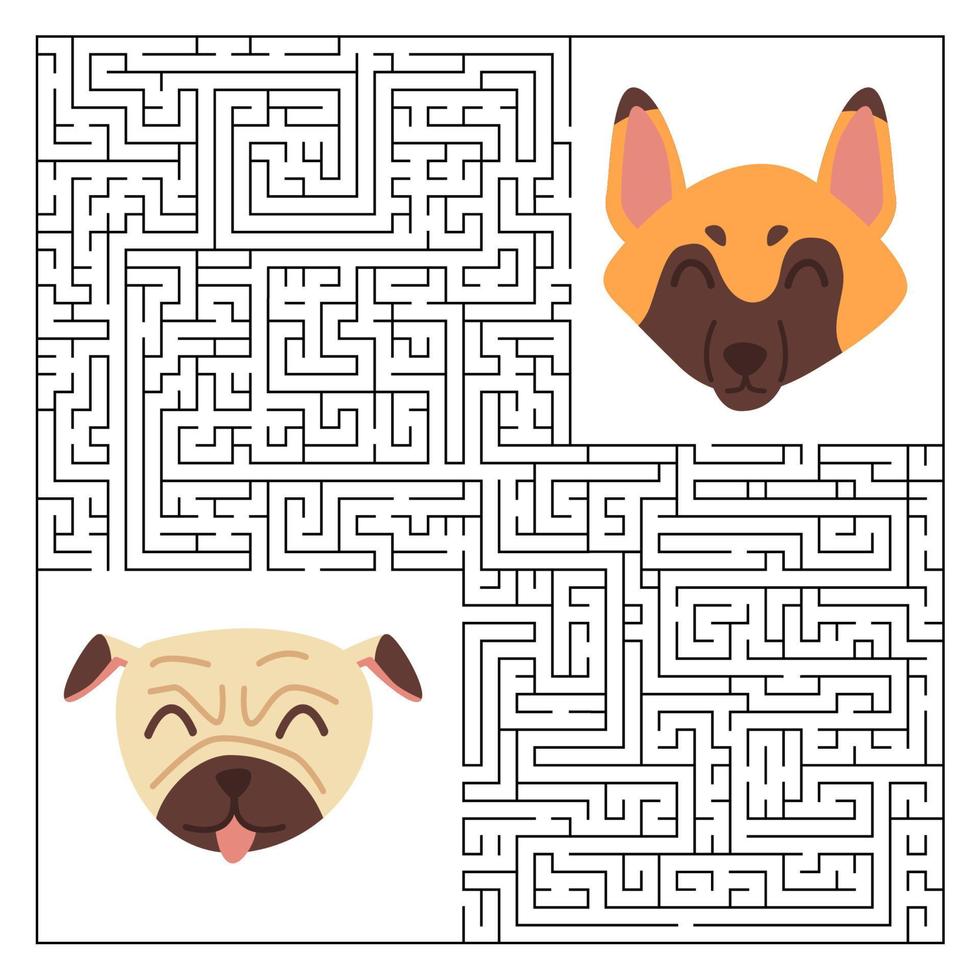 kinderen doolhof spel. helpen Duitse herder hond vind zijn mopshond vriend. labyrint puzzel ontwerp. vector