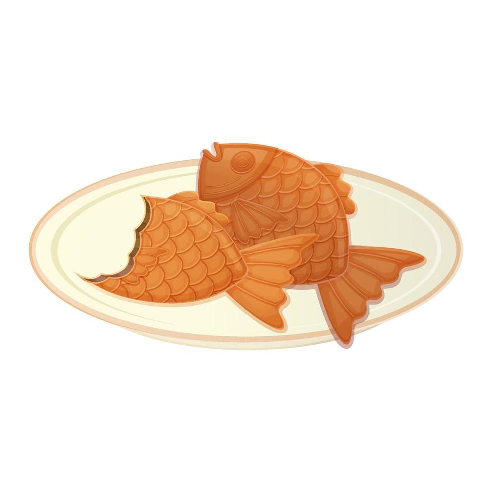 geslagen Japans taiyaki Aan een bord. Aziatisch voedsel illustratie geïsoleerd Aan wit achtergrond in tekenfilm stijl. vector