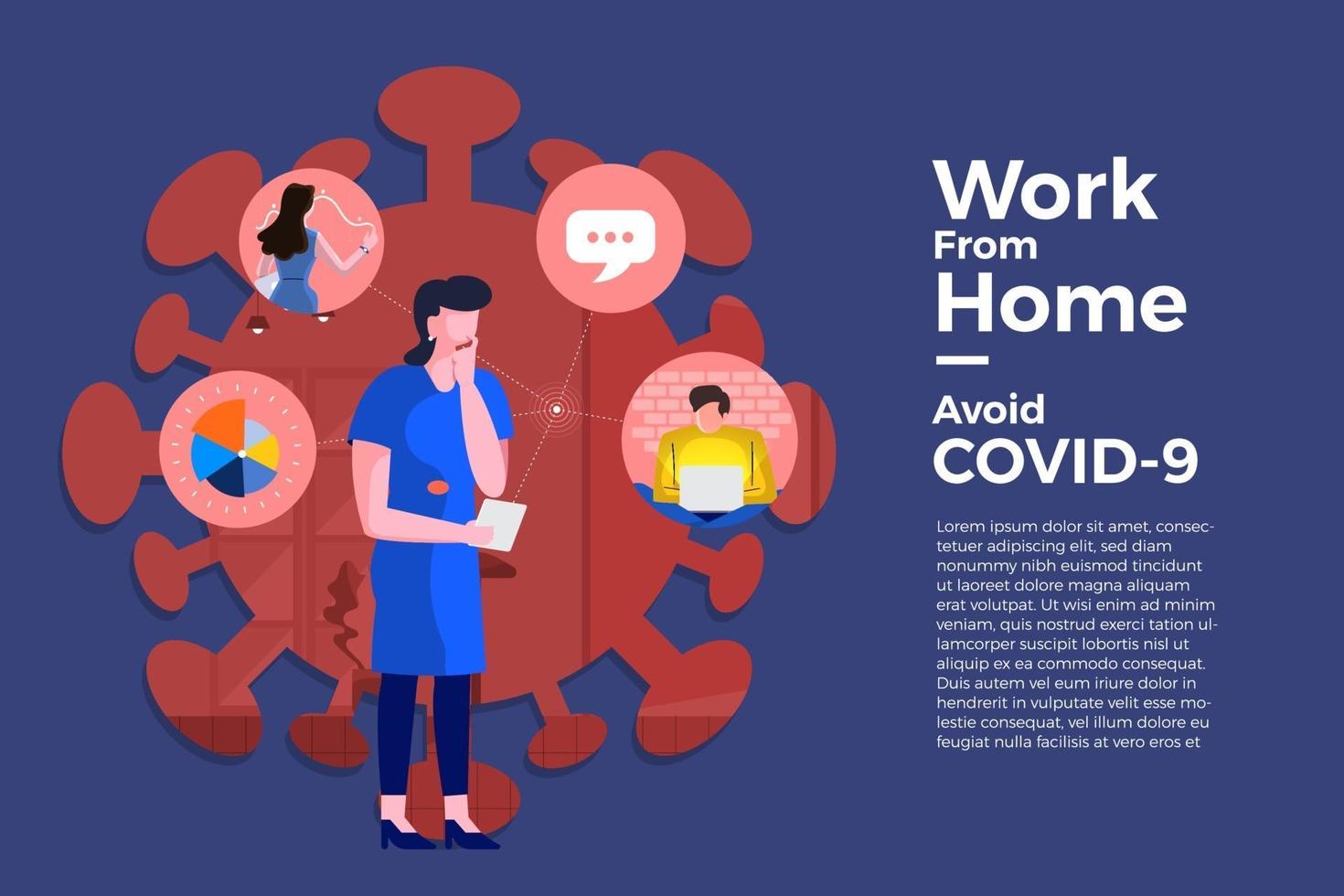 coronavirus (COVID-19. het bedrijf stelt medewerkers in staat om vanuit huis te werken om virussen te voorkomen vector