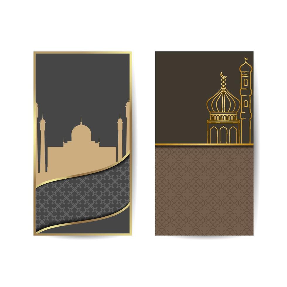 ramadan kareem verticale posters. concept van Arabische religieuze feestdagen. hangende lantaarns en moskee op zwarte achtergrond. islamitische achtergrond banner vector