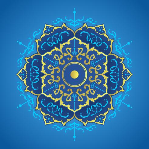 Blauwe en gouden Mandala decoratieve ornamenten Vector