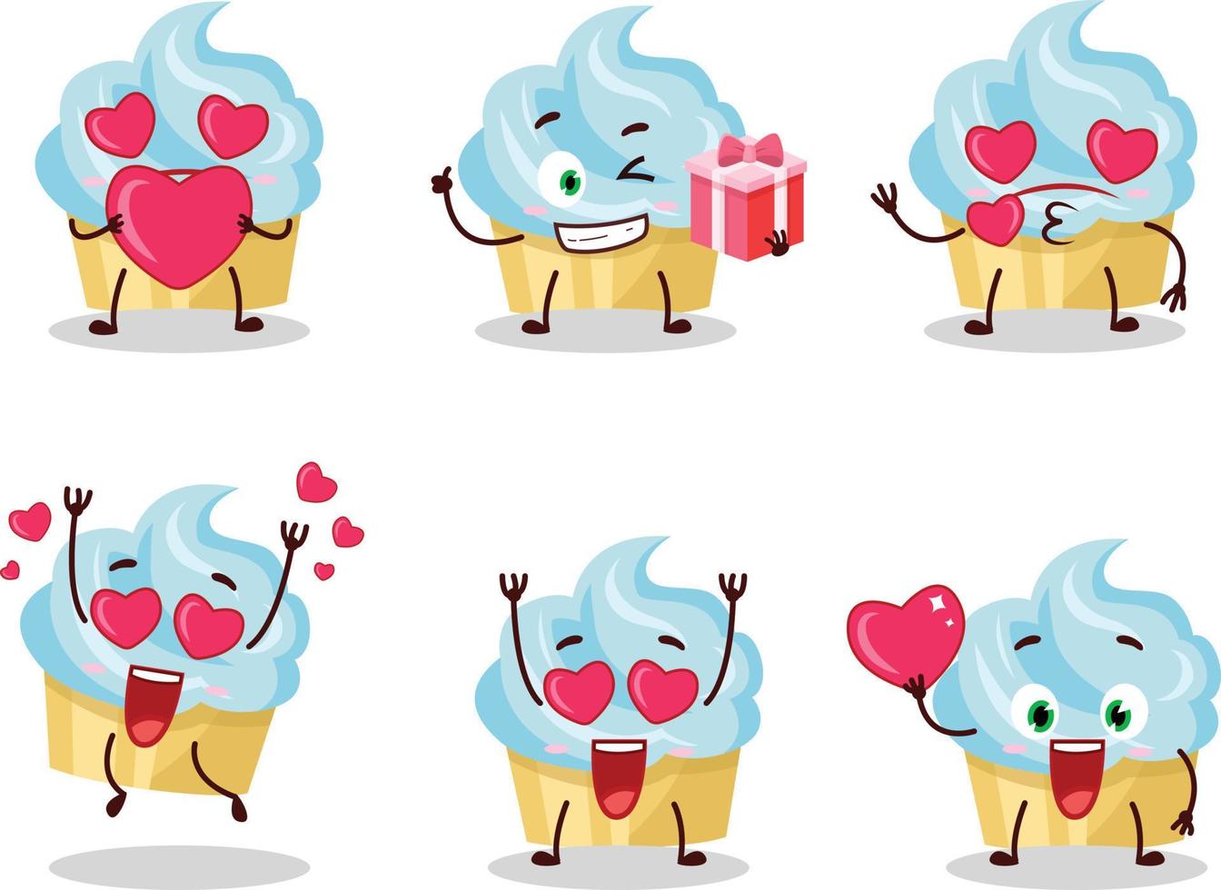 vanille taart tekenfilm karakter met liefde schattig emoticon vector