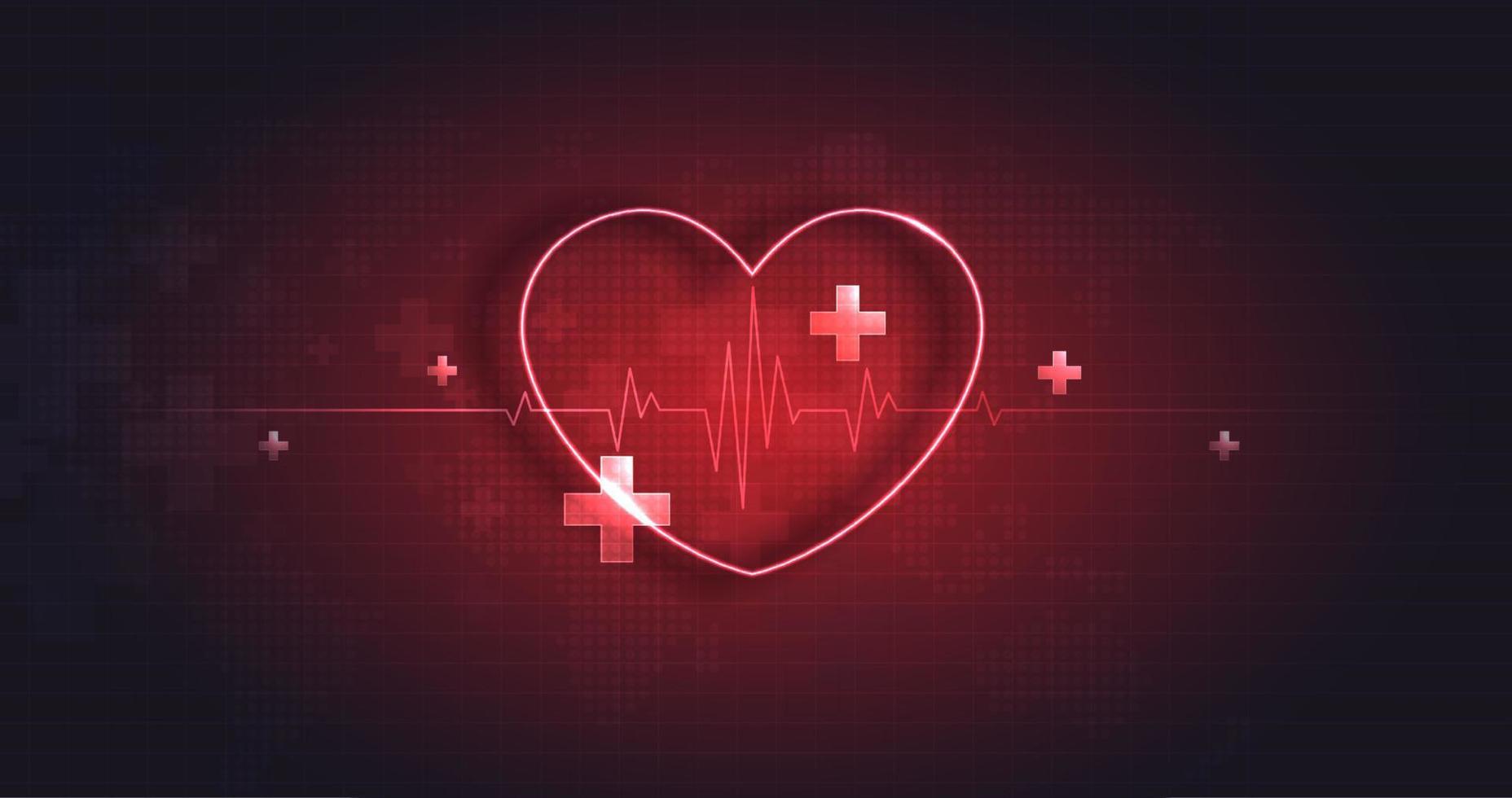 gezondheidszorg hart vorm met rood cardio pols. hartslag eenzaam, medisch abstract achtergrond. modern gemakkelijk ontwerp. icoon. teken of logo. vector ontwerp.