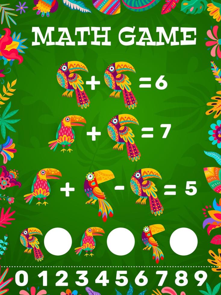 wiskunde spel werkblad, Mexicaans en braziliaans toekans vector