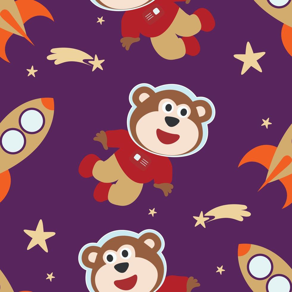 naadloos patroon schattig astronaut dier in ruimte met tekenfilm stijl. ruimte raketten, planeten, sterren. creatief vector kinderachtig achtergrond voor kleding stof, textiel, kinderkamer behang, kaart, poster.
