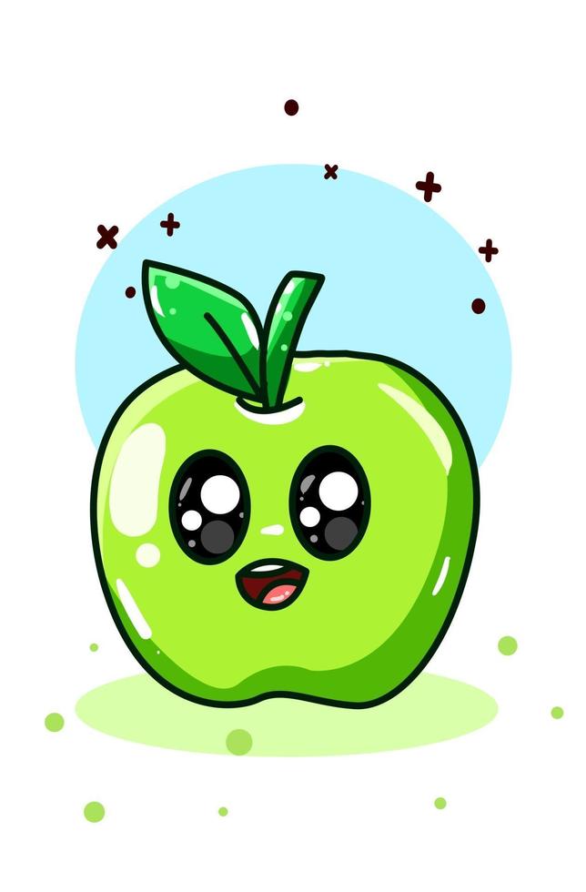 een kleine schattige groene appelhandtekening vector
