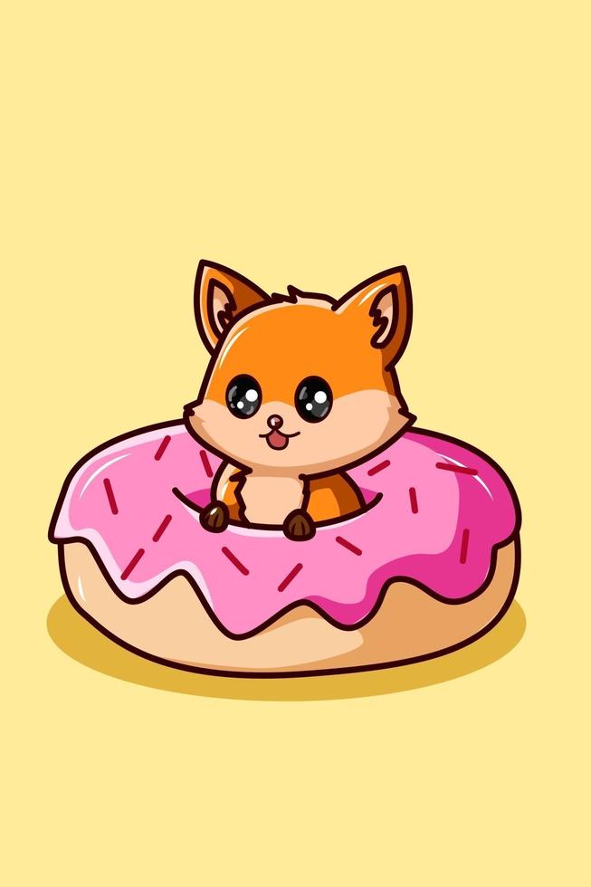 schattige vos op de donut vector