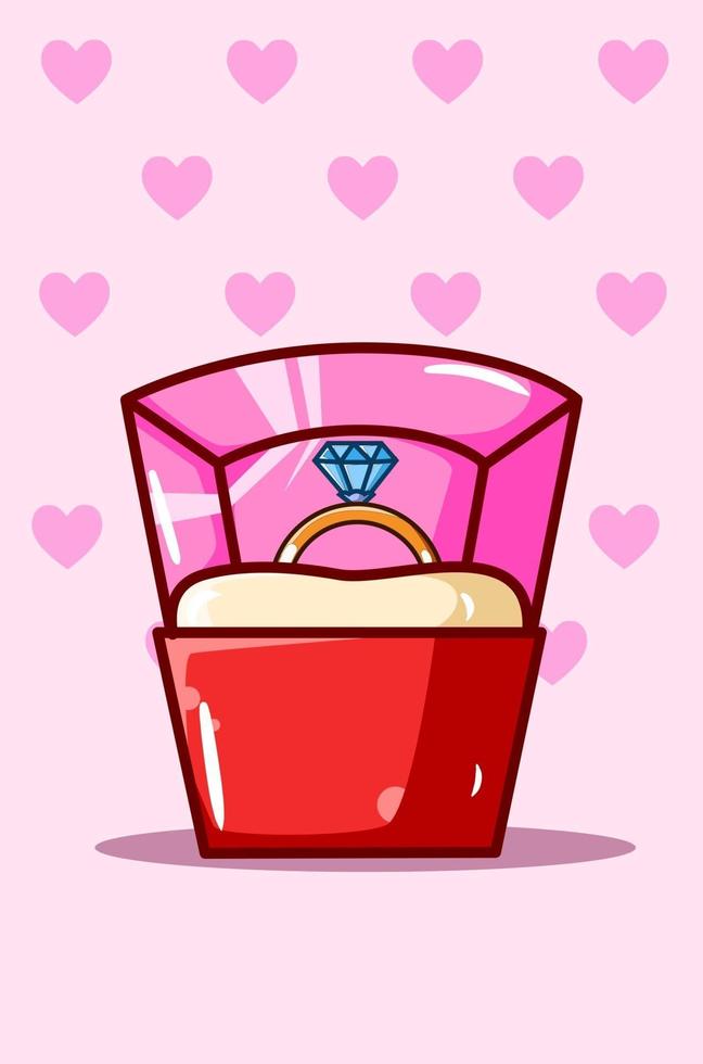 diamanten ring op Valentijnsdag cartoon afbeelding vector