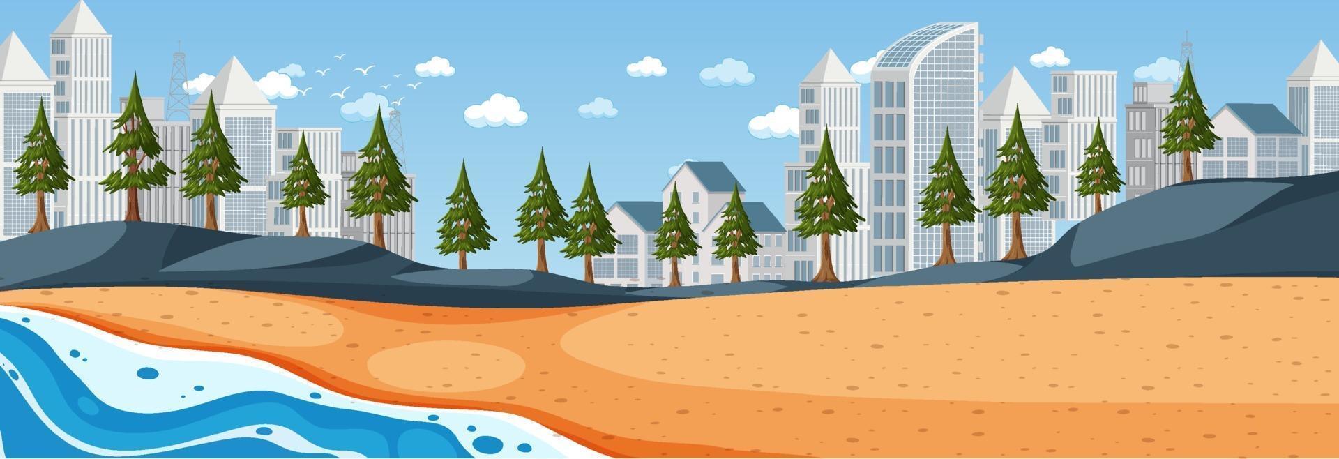 strand horizontale scène overdag met stadsgezicht achtergrond vector