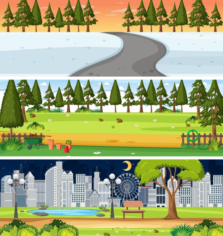 set van verschillende natuur horizontale scènes vector