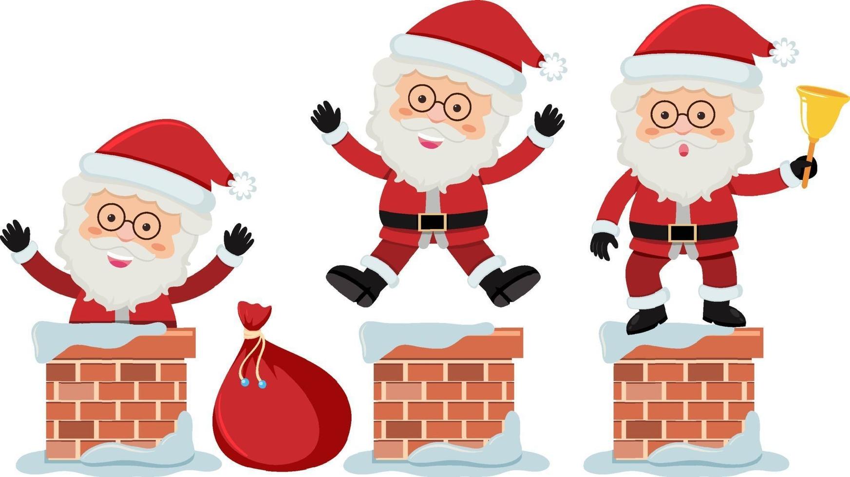 set van stripfiguur van de kerstman met verschillende posities vector