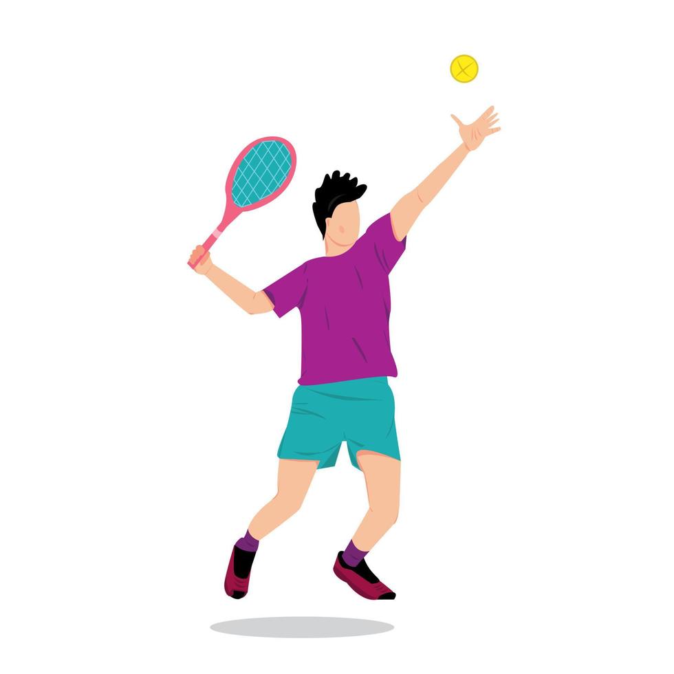 vector illustratie van een jongen in sportkleding spelen tennis. het kan worden gezien dat de mannetje atleet is Holding een racket en raken de bal geïsoleerd Aan een wit achtergrond.
