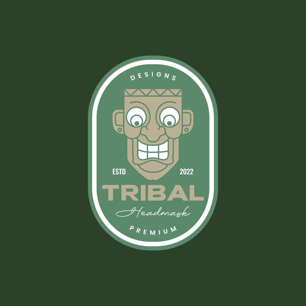 tribal masker hout cultuur stam etnisch mensen glimlach mascotte insigne wijnoogst logo ontwerp vector