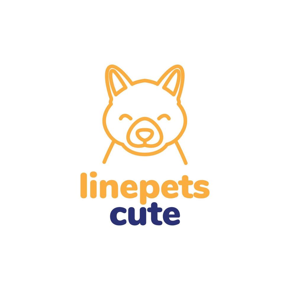 huisdieren hond puppy hoektand mascotte glimlach schattig gezicht glimlach lijn minimaal logo ontwerp vector