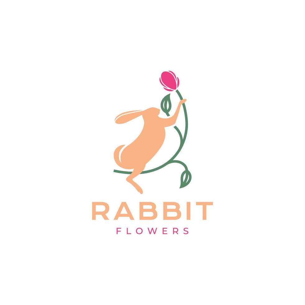 dier huisdieren konijn haas konijn bloemen roos modern logo ontwerp vector