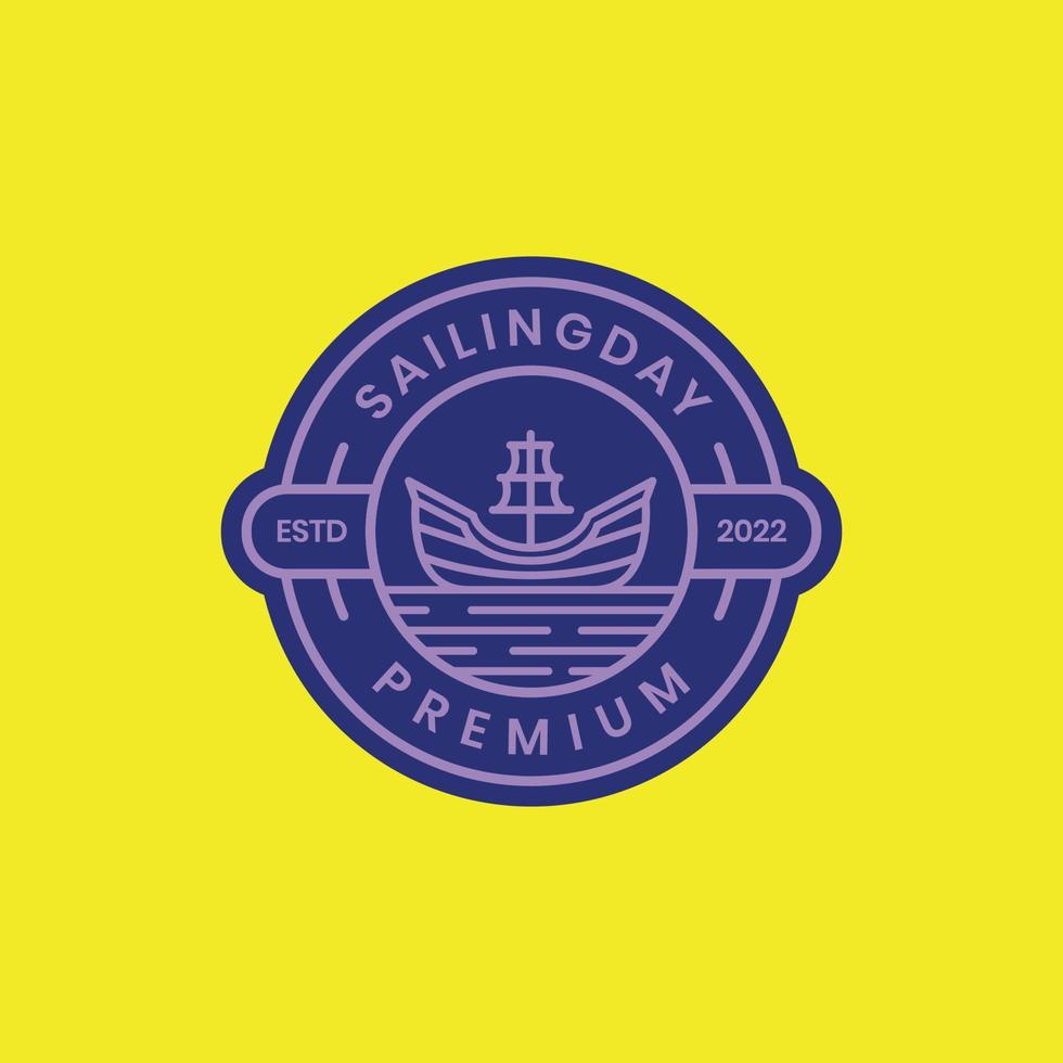 boot schip hout traditioneel legende het zeilen oceaan Golf cirkel insigne modern kleurrijk logo ontwerp vector