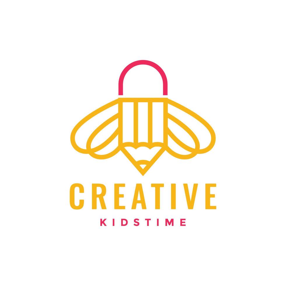 potlood creatief kinderen ideeën insect bij Vleugels meetkundig modern logo ontwerp vector