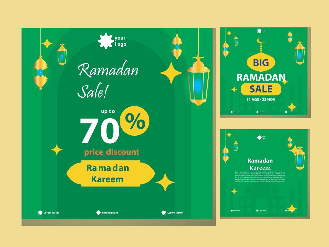 reeks van plein sociaal media na, poster, verhalen sjabloon mega uitverkoop Promotie met modern lantaarn goud ontwerp. iftar gemeen is Ramadan. sociaal media sjabloon met modern Islamitisch achtergrond ontwerp vector