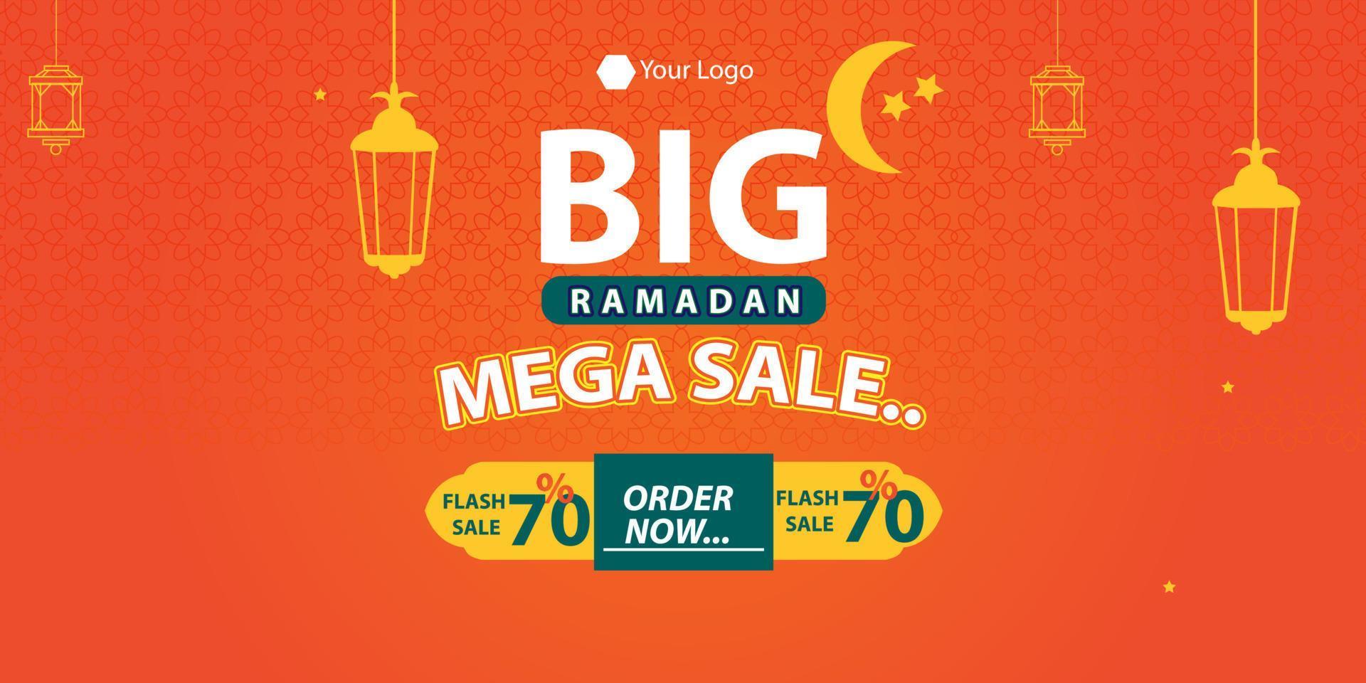 Ramadan kareem mega uitverkoop banier, Islamitisch ornament lantaarn, decoratie goud en modern achtergrond met leeg ruimte voor foto vector