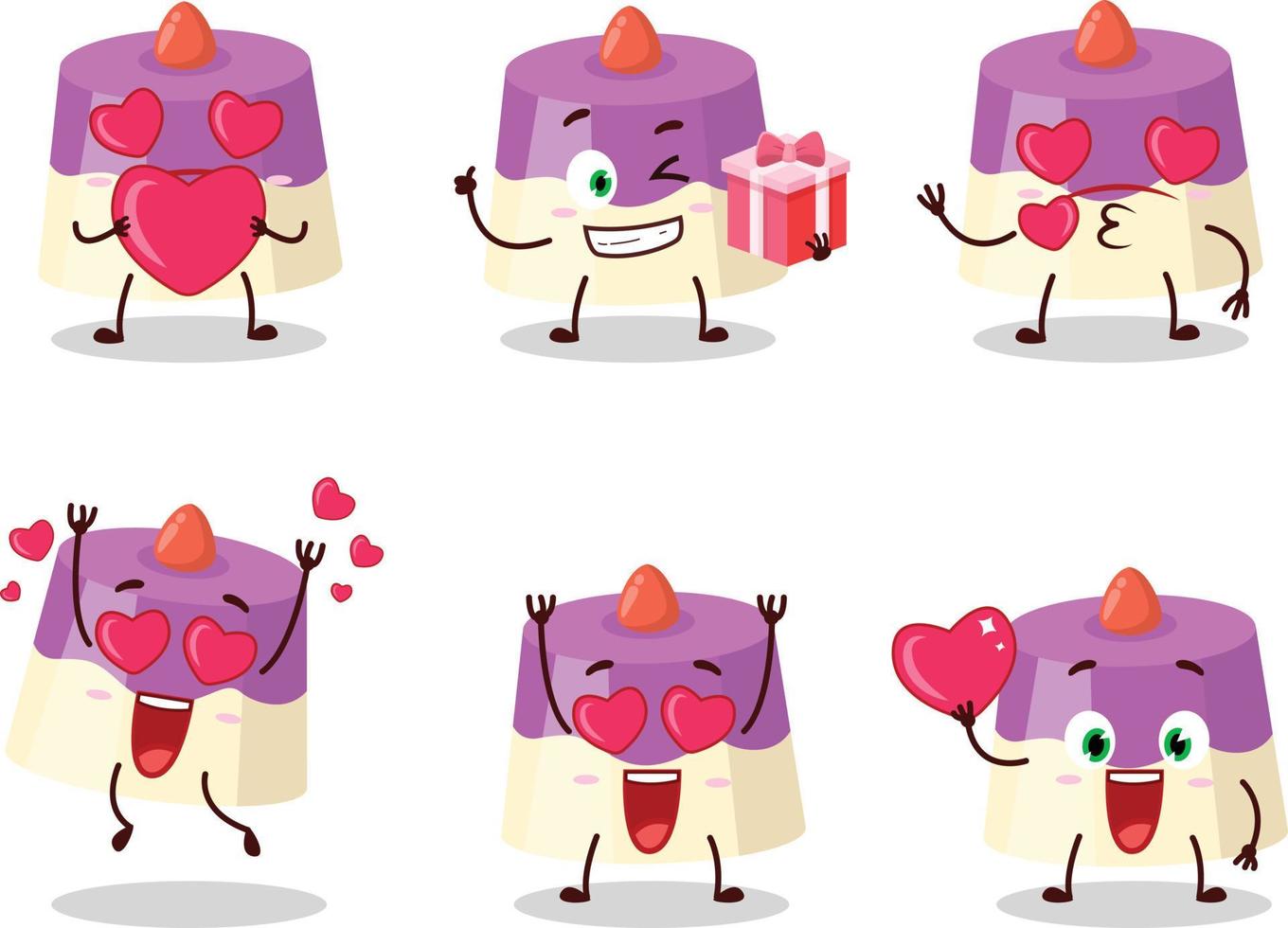 taart tekenfilm karakter met liefde schattig emoticon vector