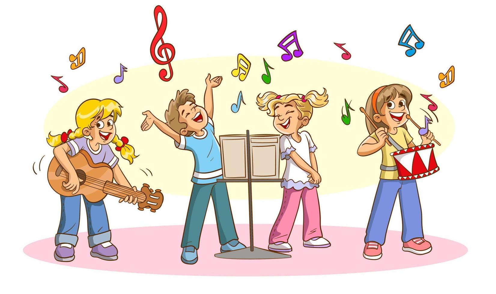 tekenfilm groep van kinderen het zingen in de school- koor.vector illustratie. vector