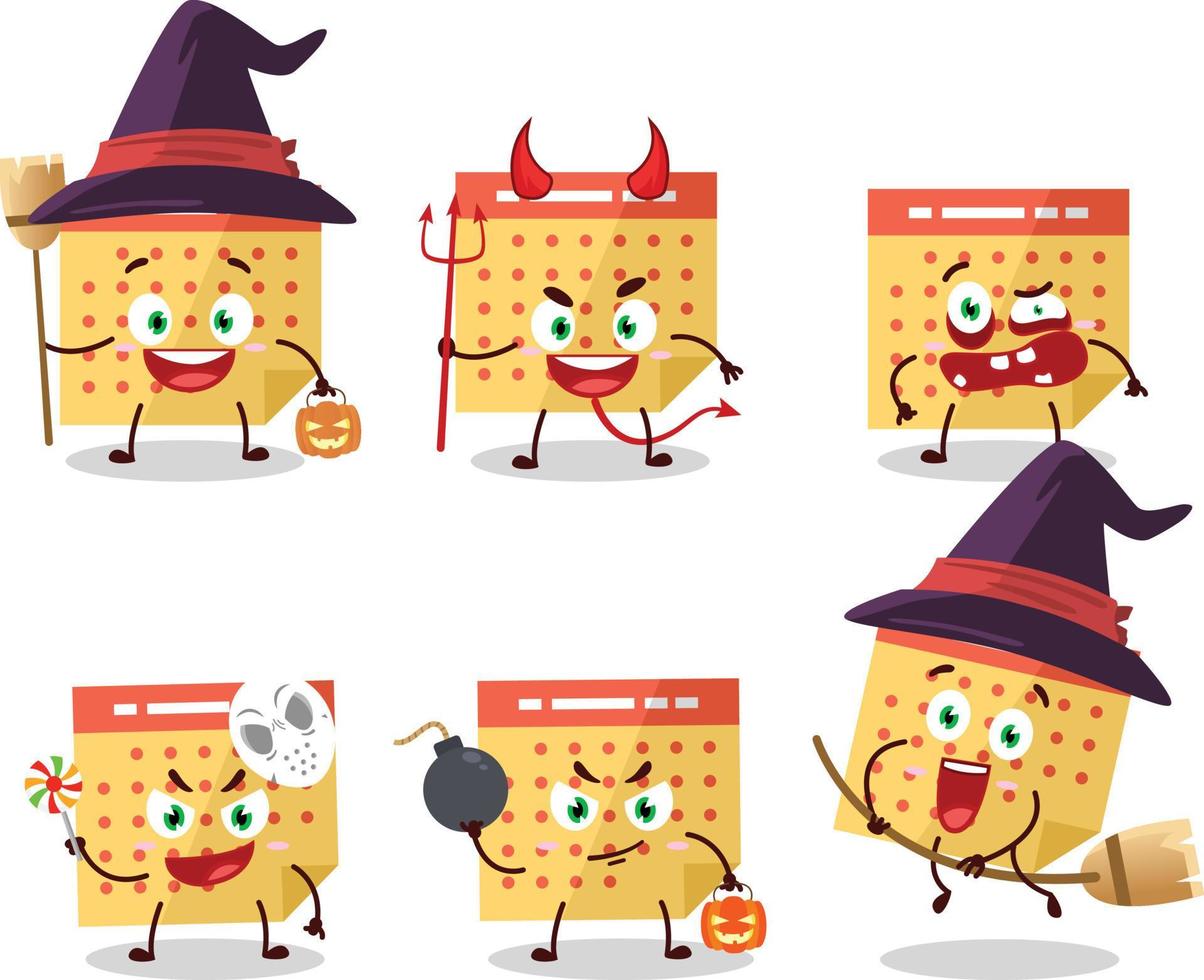 halloween uitdrukking emoticons met tekenfilm karakter van kalender vector