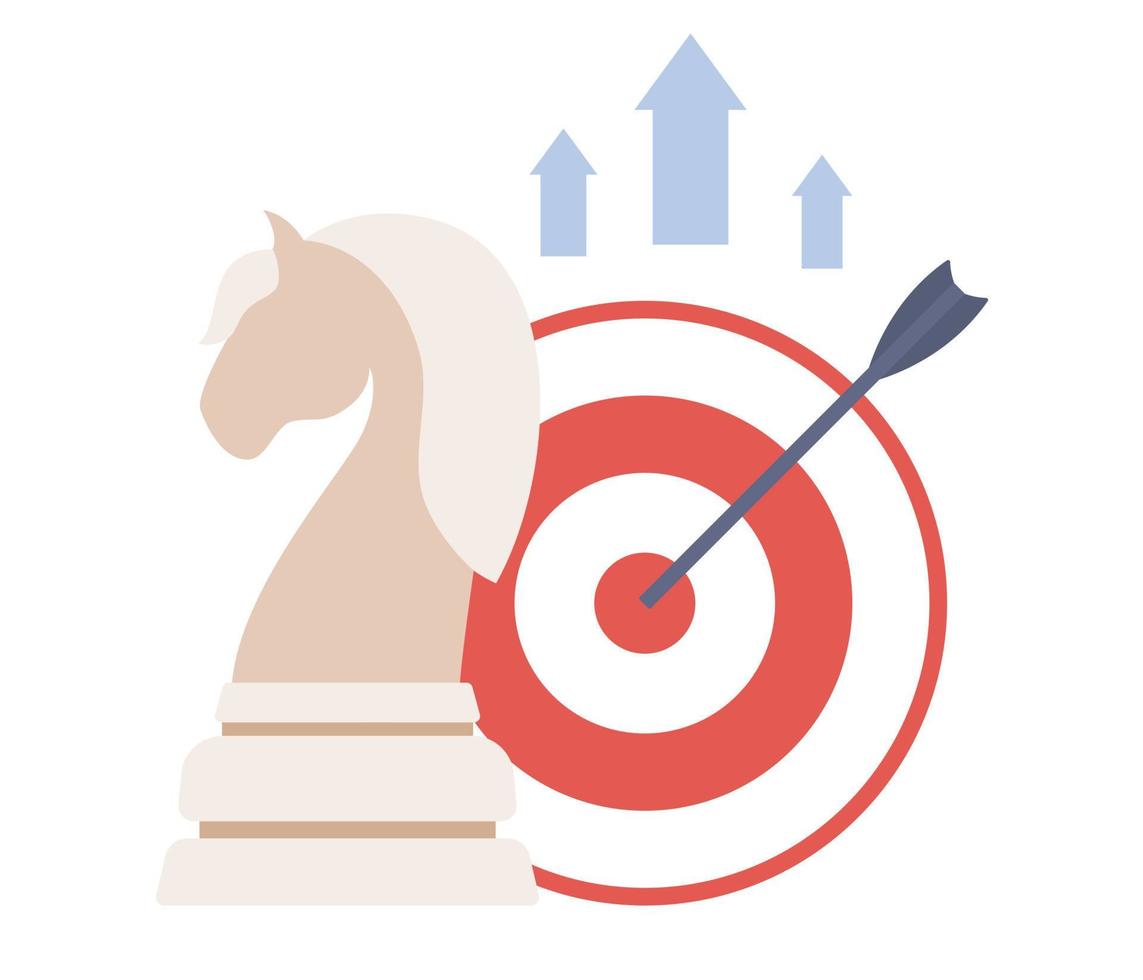 bedrijf strategie icoon met schaak figuur, doelwit, groei pijlen. schaak paard beginnen. vector vlak illustratie