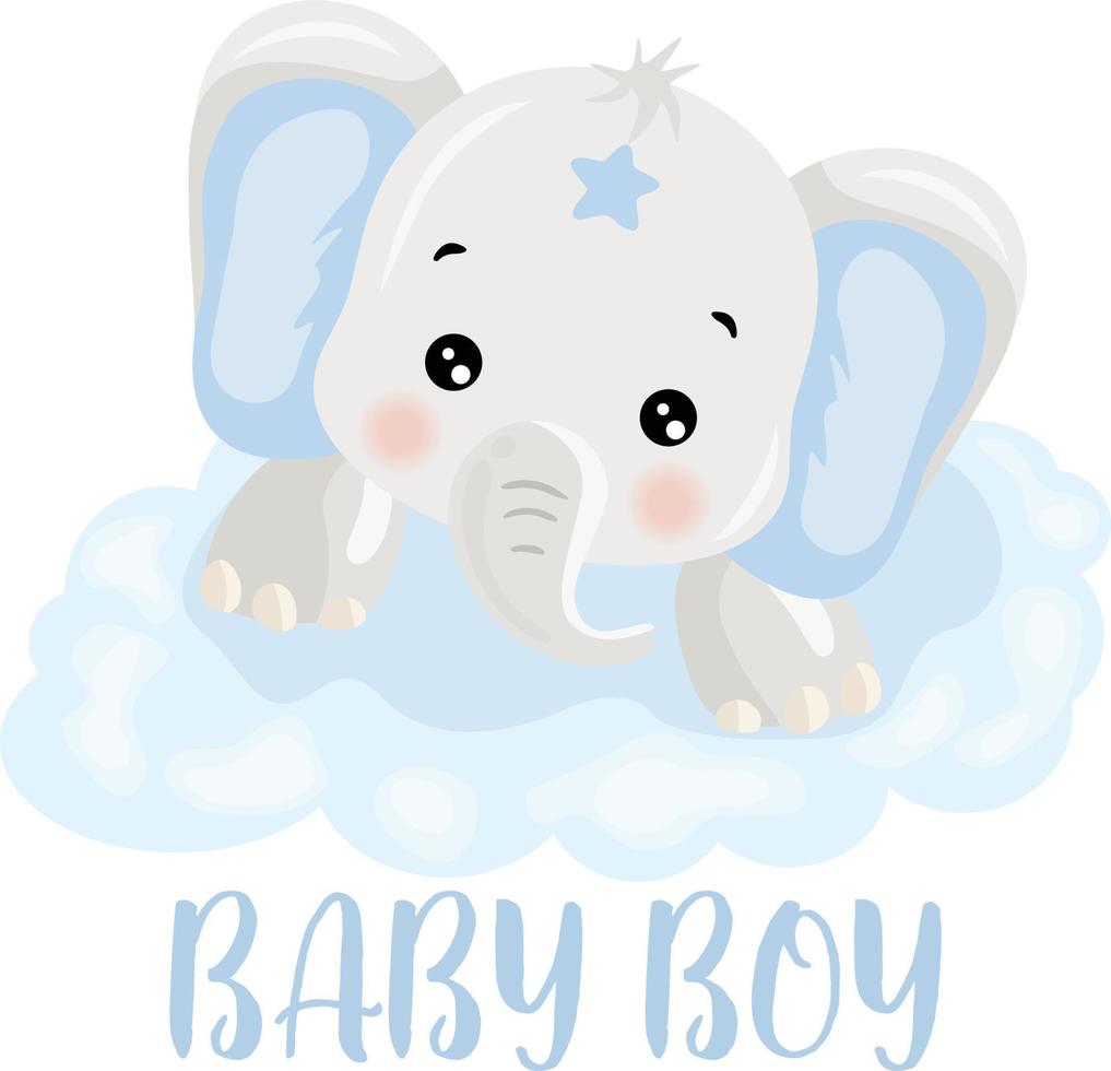 baby jongen blauw schattig olifant vector