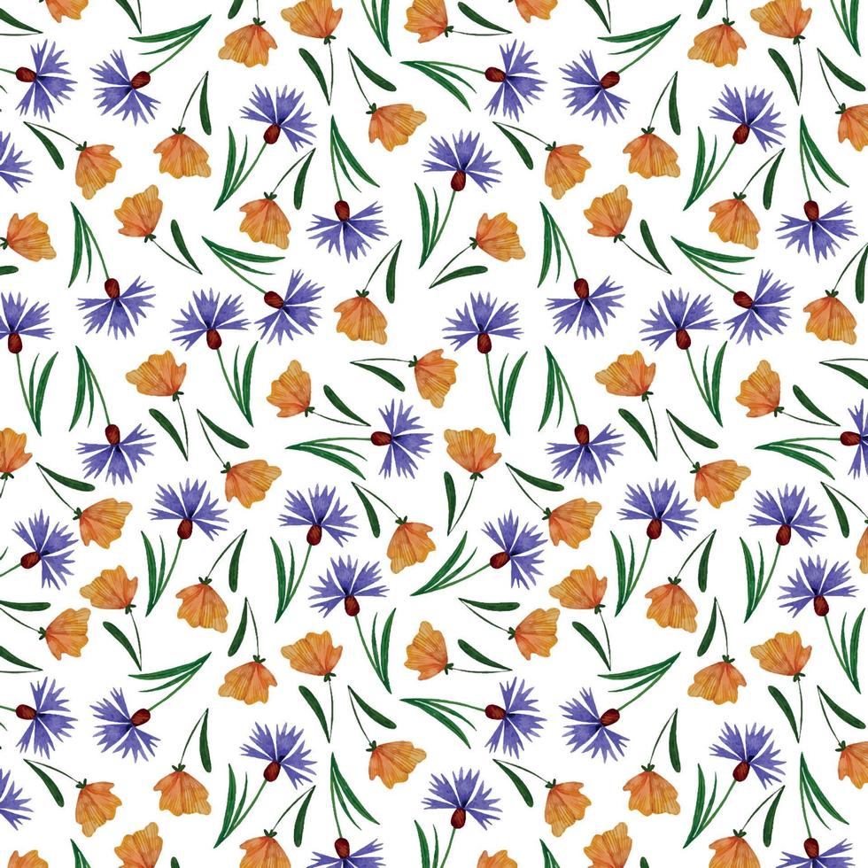 waterverf patroon van wilde bloemen oranje en Purper vector