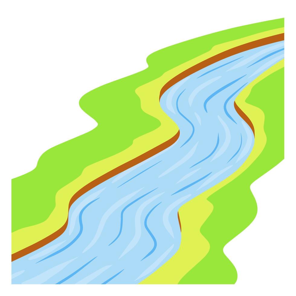 rivier. natuurlijk landschap. blauw vijver met water. plaats voor recreatie en vissen. zomer seizoen en groen gras. vlak tekenfilm illustratie vector